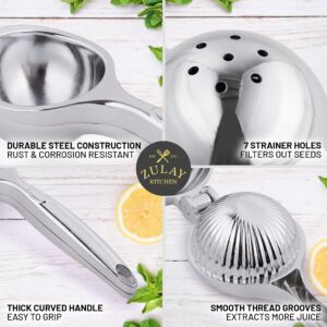 Zulay Kitchen Lemon Squeezer - Stainless Steel, Easy to Use Lemon Juicer Squeezer - Sturdy, Easy to Clean Lemon Juicer - Metal Lemon Press Juice Press - Citrus Juicer, Handheld Juicer - Silver