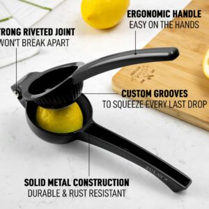 Zulay Premium Quality Metal Lemon Squeezer, Citrus Juicer, Manual Press for Extracting the Most Juice Possible - Black