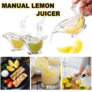 Manual Lemon Juicer Set with Plate and Clip,Acrylic Lemon Squeezer Portable Bird Shape Orange Citrus Slice Squeezer Portable Clear Fruit Press Tool for Pomegranate, Lemons & Limes