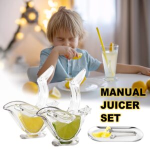 Manual Lemon Juicer Set with Plate and Clip,Acrylic Lemon Squeezer Portable Bird Shape Orange Citrus Slice Squeezer Portable Clear Fruit Press Tool for Pomegranate, Lemons & Limes