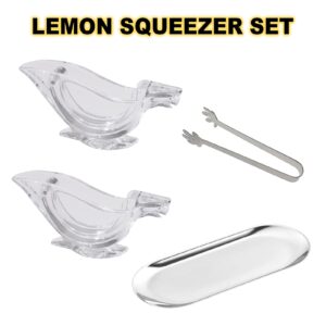 Manual Lemon Juicer Set with Plate and Clip,Acrylic Lemon Squeezer Portable Bird Shape Orange Citrus Slice Squeezer Portable Clear Fruit Press Tool for Pomegranate, Lemons & Limes