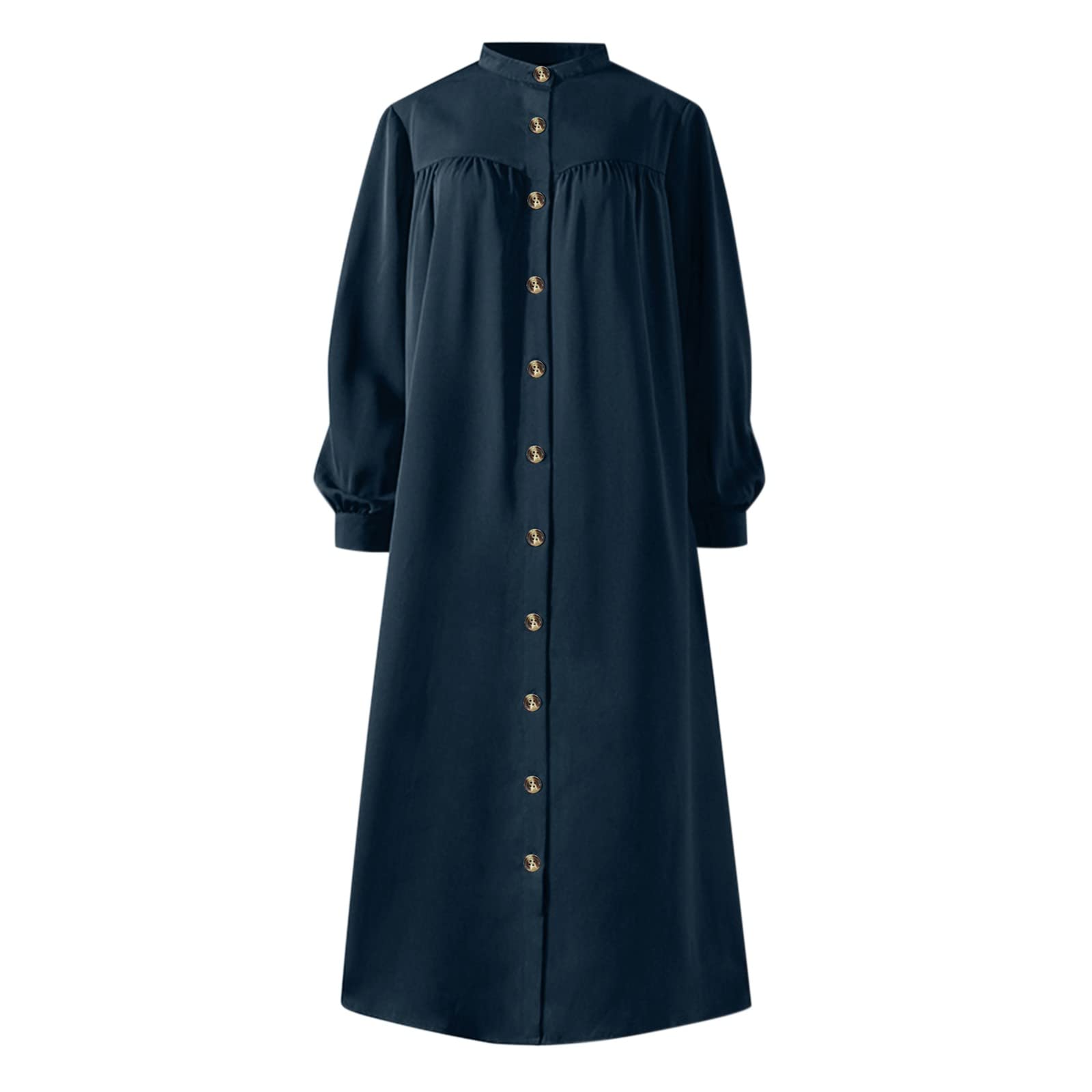 LKPJJFRG High Waist Smocked Flowy Tiered Mixi Dress Tie Back Puff Sleeve Tunic Dress Soft Comfy Pullover Long A-line Dress Navy