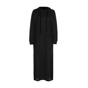 LKPJJFRG High Waist Smocked Flowy Tiered Mixi Dress Cowl Neck Long Sleeve Tunic Dress Tie Waist Tunic Pullover Long Dress Black