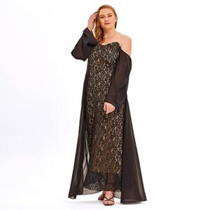 Women Spaghetti Strap Off Shoulder Lace Mash Mixi Dress Casual Cute Flowy Flare Sleeve Evening Dress (Black,XX-Large,US,Alpha,Adult,Female,XX-Large,Regular,Regular)