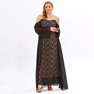 Women Spaghetti Strap Off Shoulder Lace Mash Mixi Dress Casual Cute Flowy Flare Sleeve Evening Dress (Black,XX-Large,US,Alpha,Adult,Female,XX-Large,Regular,Regular)