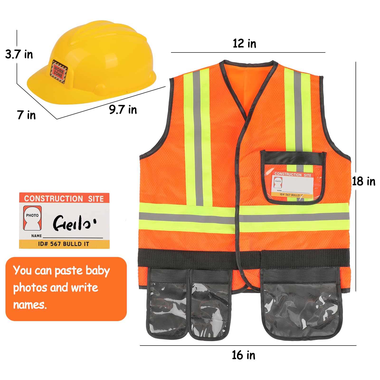 Popsunny Kids Construction Worker Toys, Toddler Tool Pretend Play with Construction Vest & Hat, Worker Dressup Set for Boys Girls 3 4 5 6 Years Old