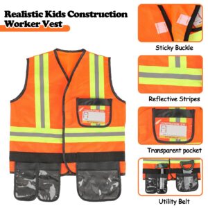 Popsunny Kids Construction Worker Toys, Toddler Tool Pretend Play with Construction Vest & Hat, Worker Dressup Set for Boys Girls 3 4 5 6 Years Old