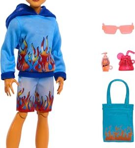 Monster High Scare-adise Island Heath Burns Doll with Flame Hoodie, Swim Trunks & Beach Accessories like Sunglasses