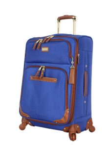 steve madden designer luggage collection - expandable 24 inch softside bag - durable mid-sized lightweight checked suitcase with 4-rolling spinner wheels (global blue)