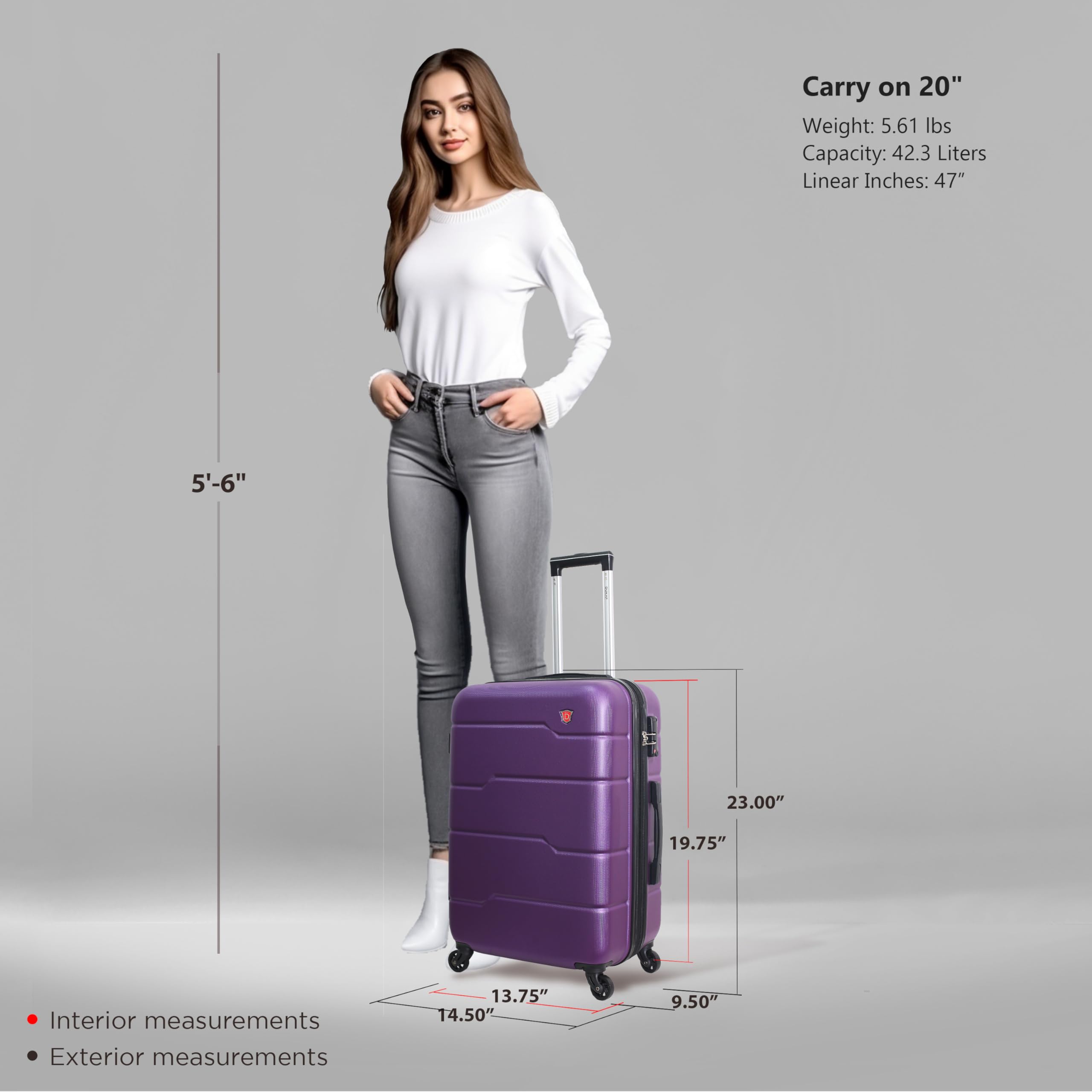 DUKAP RODEZ Hardside Luggage with Ergonomic Handles and TSA Lock | Spacious Traveling Suitcase, Travel Suitcase with Four Spinner Wheels and Studs | 20 Inch Carry On Luggage | Purple