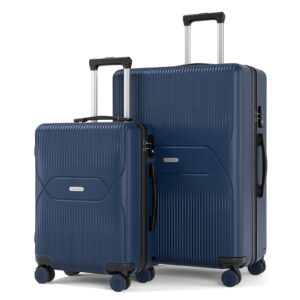 zitahli luggage sets 2 piece, all expandable suitcase set, carry on luggage set, pc hard case luggage with tsa lock spinner wheels ykk zippers, 20in 28in (navy blue)