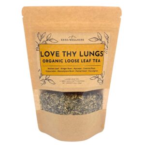 keha wellness organic love thy lungs loose leaf herbal tea, lung cleanse and health, respiratory support, caffeine-free, made in the usa