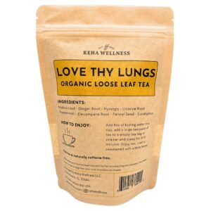 Keha Wellness Organic Love Thy Lungs Loose Leaf Herbal Tea, Lung Cleanse and Health, Respiratory Support, Caffeine-Free, Made in the USA