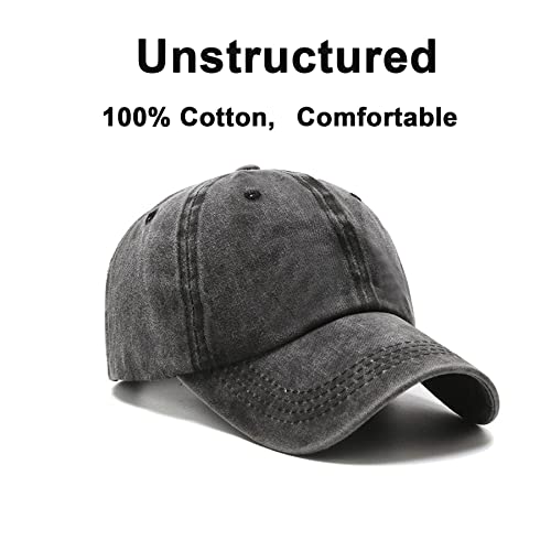 NPJY Vintage Washed Distressed Cotton Dad Hat Baseball Cap Adjustable Trucker Unisex Hats Black