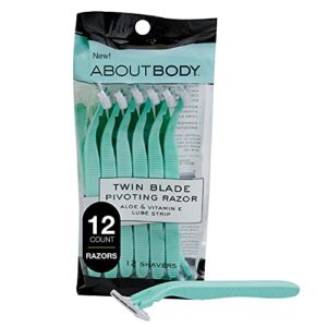 kai about face body twin blade pivoting disposable razors; 12 shavers for women; curve-hugging pivoting head with aloe & vitamin e strip, shaving razors for women