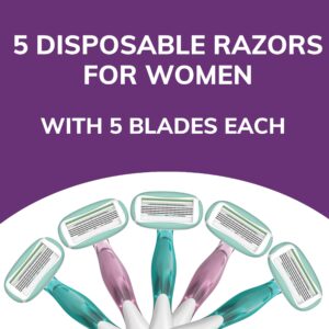 BIC Soleil Sensitive Advanced Women's Disposable Razors With 360 Degree Water Activated Moisture Strip for Enhanced Glide, Shaving Razors With 5 Blades, 5 Count