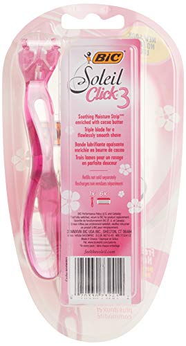 BIC Click 3 Soleil Women's Disposable Razors, 3 Blades With a Moisture Strip For a Smoother Shave, 12 Piece Razor Set