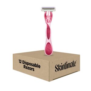 skintimate raspberry rain disposable razors for women, 12 count pink