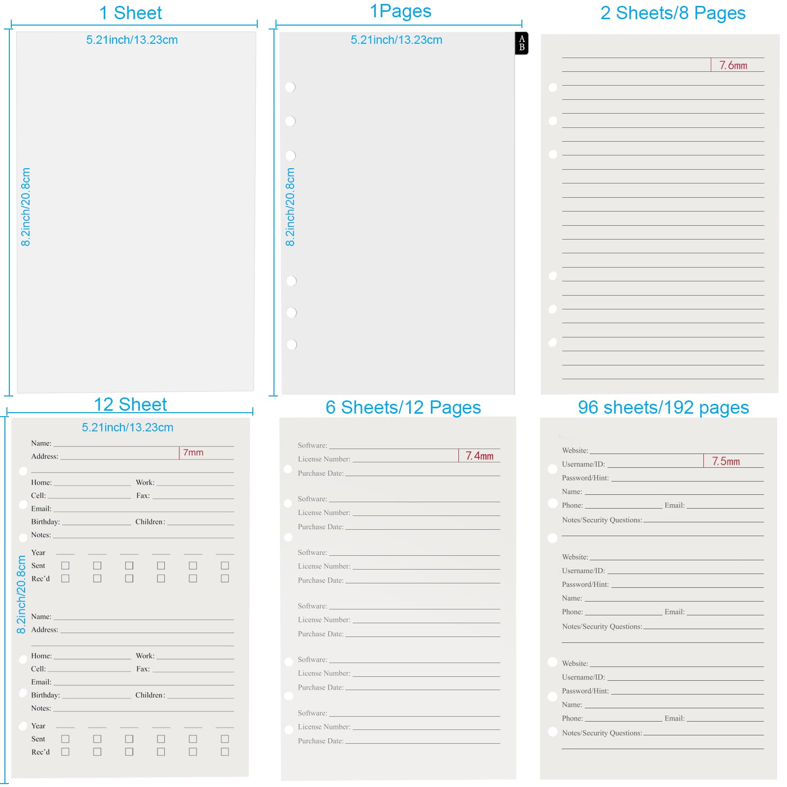 Password Book Refill Pages 236 Replacement Pages Internet Log Book, 8.2x5.6in, Large Print 648 Entries Durable Divider with Alphabetical Tabs, For Men Women Seniors Home Office Use