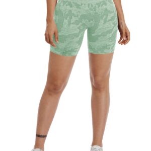 YEOREO Women Seamless Camo Workout Shorts High Waisted Gym Yoga Workout Sage Green M