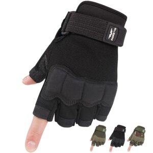 fioretto fingerless gloves, airsoft gloves, half finger gloves for driving, cycling, shooting, hunting, motorcycle, climbing, outdoor work black large