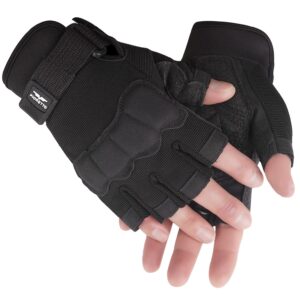 FIORETTO Fingerless Gloves, Airsoft Gloves, Half Finger Gloves for Driving, Cycling, Shooting, Hunting, Motorcycle, Climbing, Outdoor Work Black Large