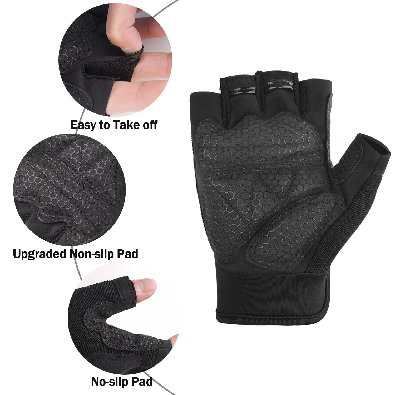 FIORETTO Fingerless Gloves, Airsoft Gloves, Half Finger Gloves for Driving, Cycling, Shooting, Hunting, Motorcycle, Climbing, Outdoor Work Black Large