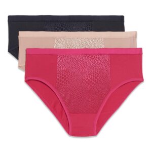 warner's womens blissful benefits tummy-smoothing comfort microfiber 3-pack ru5023w hipster panties, black/toasted almond/vivacious, medium us