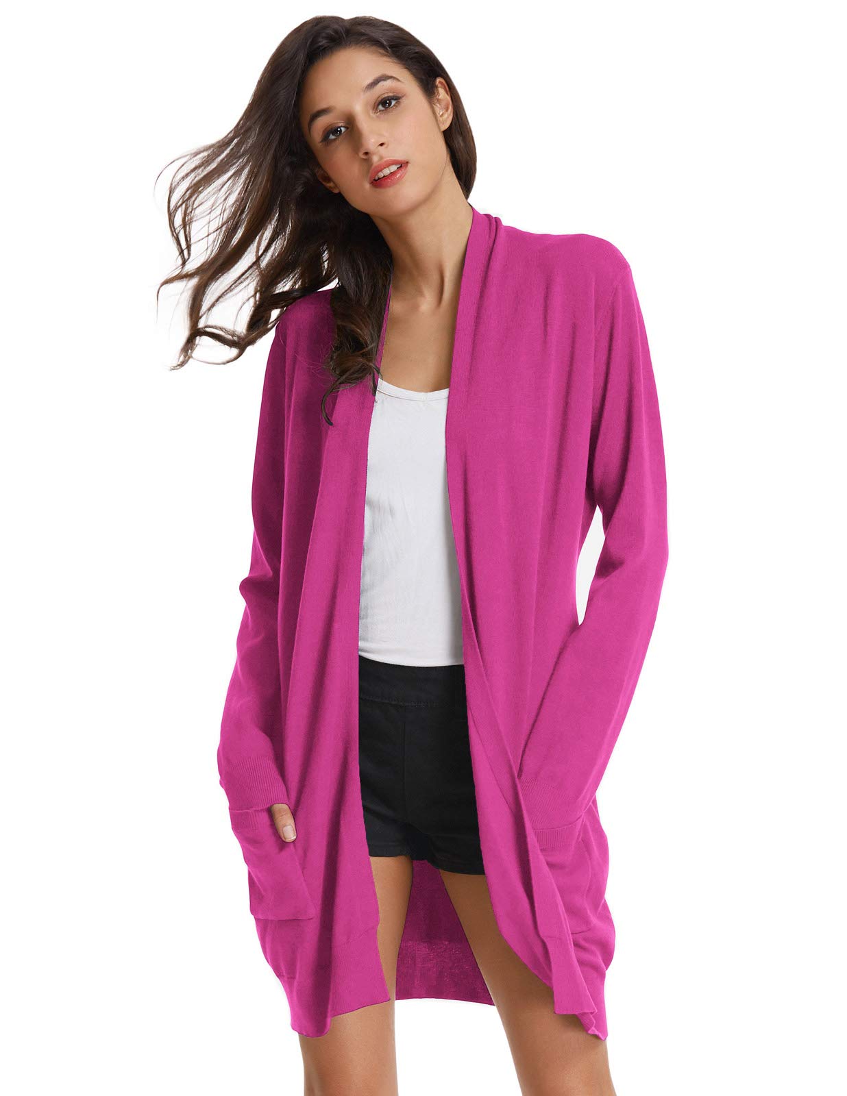 GRACE KARIN Women's Plus Size Long Sleeve Soft Knit Cardigan Sweater(3XL,Magenta)