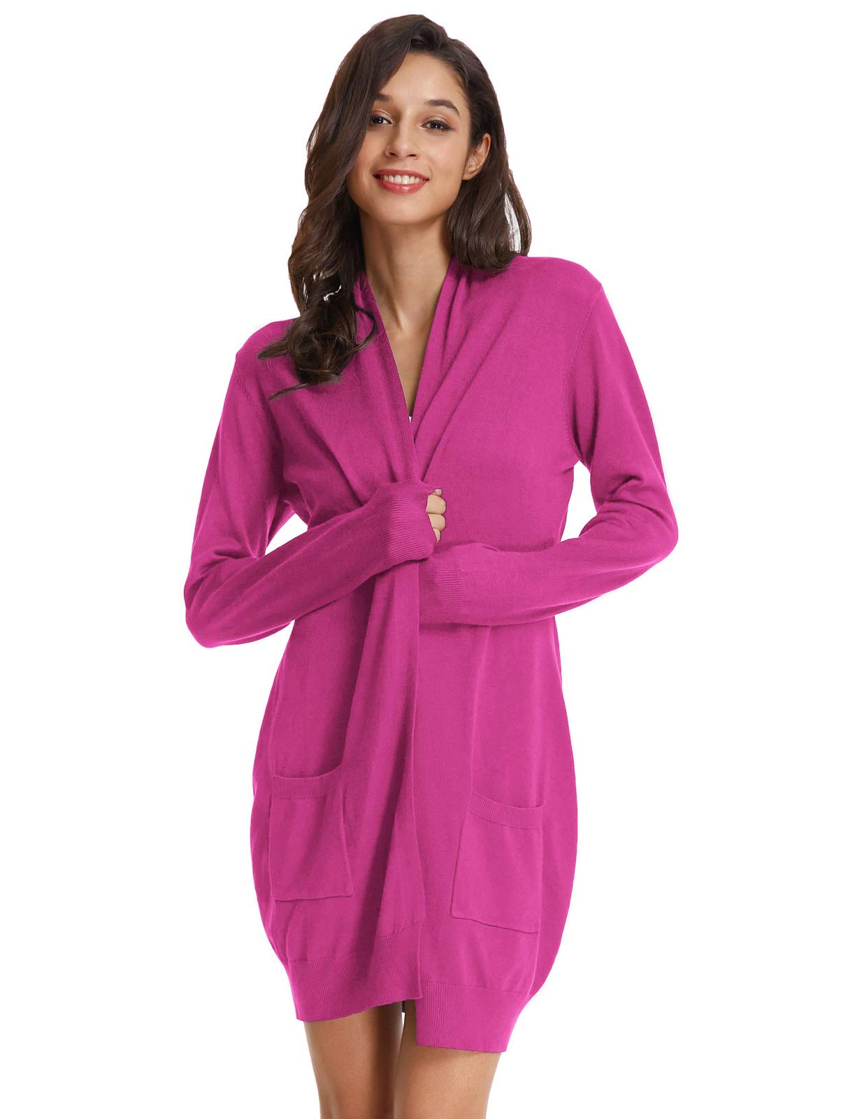 GRACE KARIN Women's Plus Size Long Sleeve Soft Knit Cardigan Sweater(3XL,Magenta)