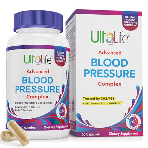 ULTALIFE Blood Pressure Supplements - Advanced Blood Pressure Supplement Complex - Hawthorn Berry, Hibiscus, Garlic, Forskolin - 14 Vitamins & Herbs, 30 Day Supply in Veggie Capsules