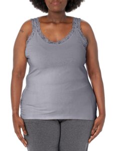 just my size women's plus size stretch jersey lace trim tank, light steel, 3x