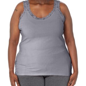 Just My Size Women's Plus Size Stretch Jersey Lace Trim Tank, Light Steel, 3X