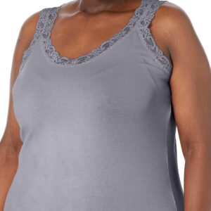 Just My Size Women's Plus Size Stretch Jersey Lace Trim Tank, Light Steel, 3X