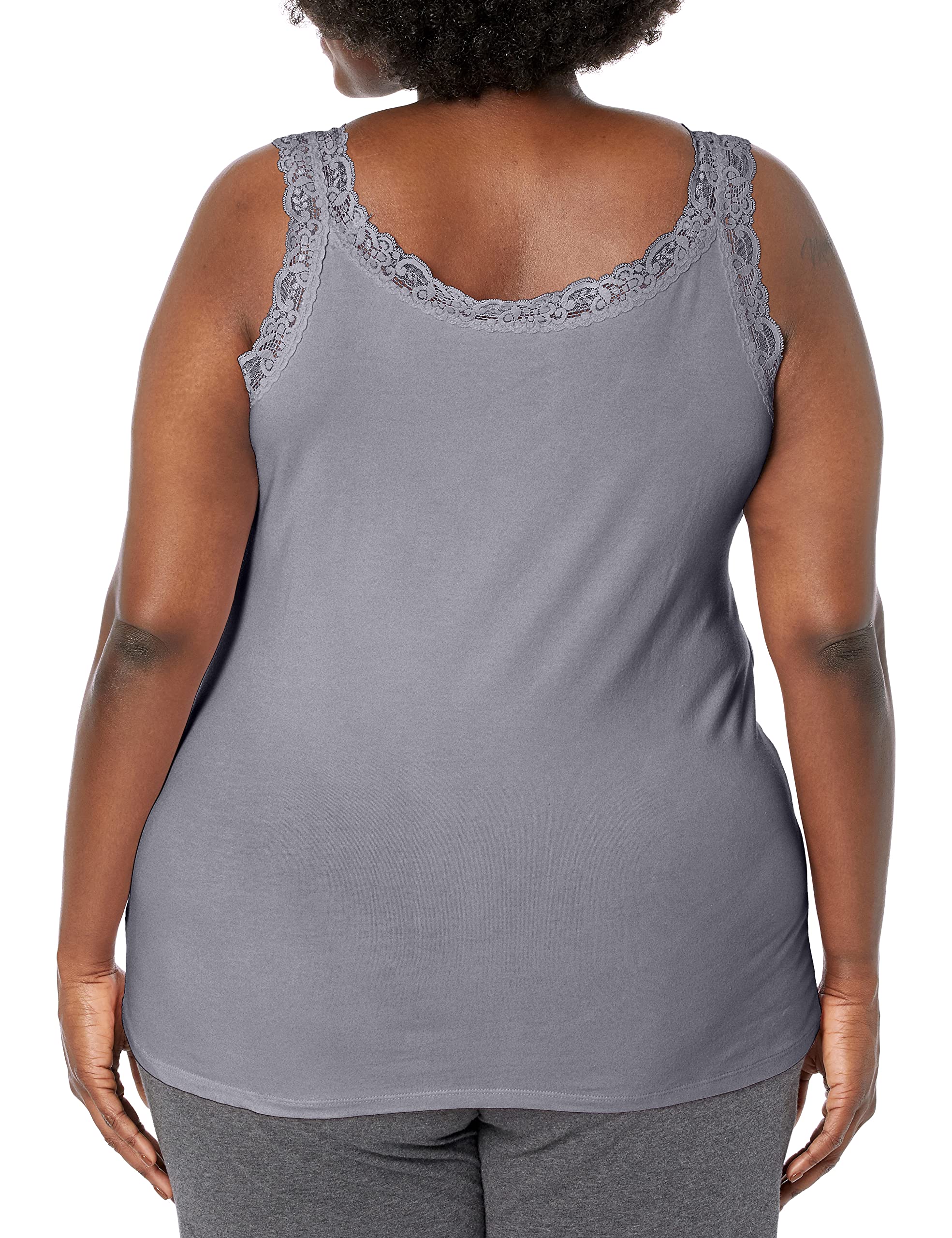 Just My Size Women's Plus Size Stretch Jersey Lace Trim Tank, Light Steel, 3X