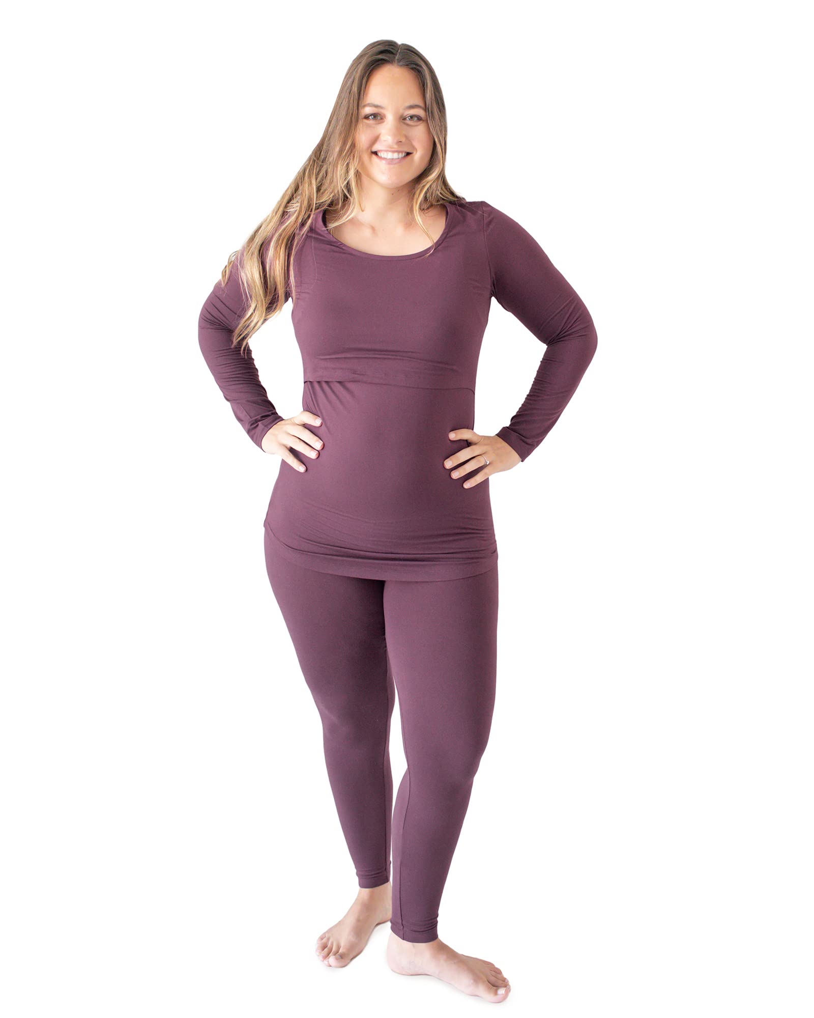 Kindred Bravely Jane Nursing Pajama Set | Nursing Pajamas for Breastfeeding (Burgundy Plum, X-Large)