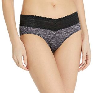 warner's women's no pinching no problems dig-free comfort waist with lace microfiber hipster 5609j, charcoal heather print, xxl