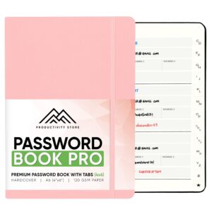 productivity store best password book with alphabetical tabs | small password book, organizer & notebook | password keeper to keep website logins & passwords safe | black | small 4x5.5