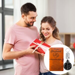 BoomBoomGifts Gifts to Husband from Wife,To My Husband Journal from Wife,Leather Journal Gifts to Husband from Wife,Pocket Watch to Husband,Husband Keychain from Wife,Wife to Husband Gift