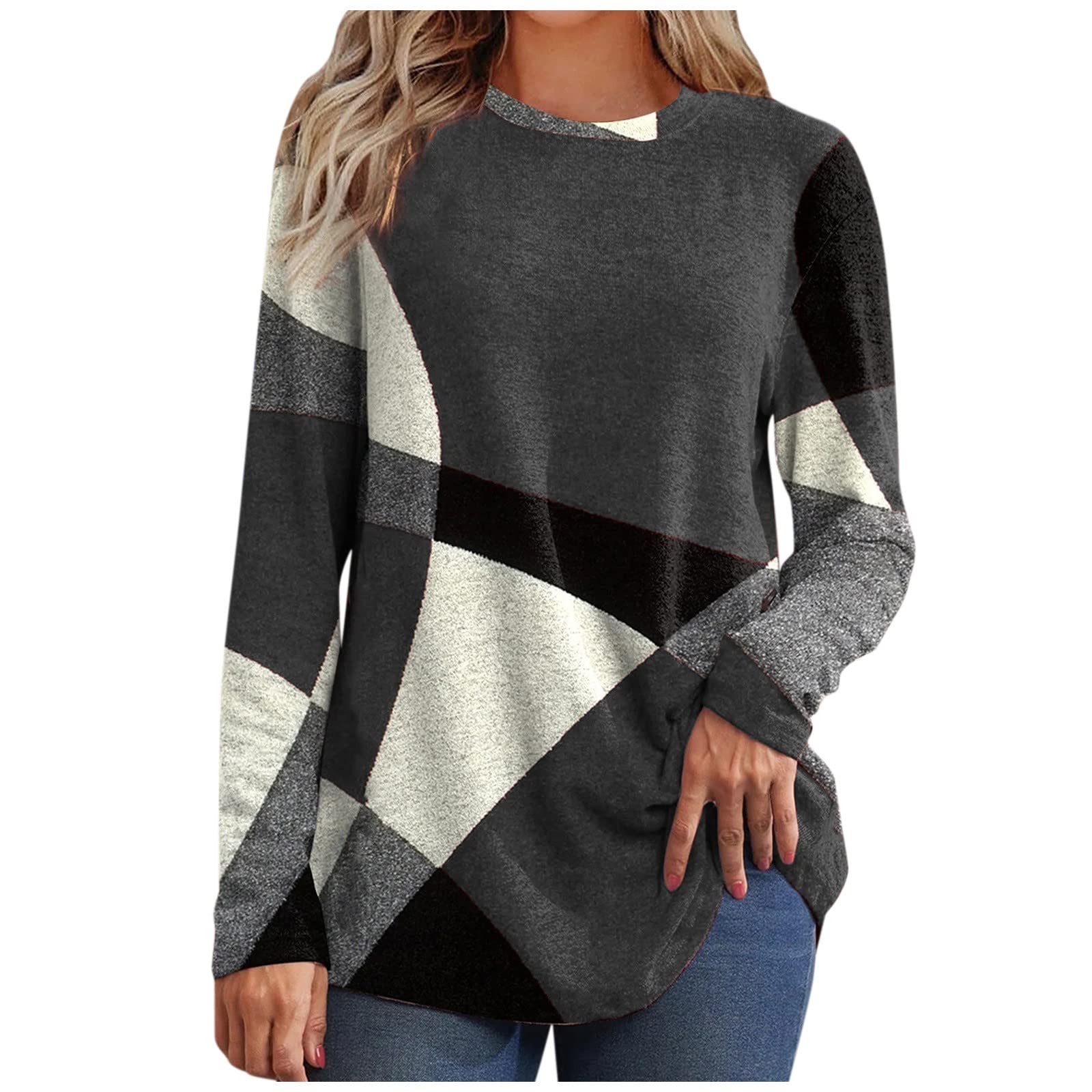 Womens Fall Fashion 2023 My Orders Placed Recently By Me Clothes Long Sleeve Shirts Cute Tops Dressy Casual Blouses Sweatshirt Plus Size Graphic Tees Deals Of The Day Outfits Sweaters(F Gray,Large)