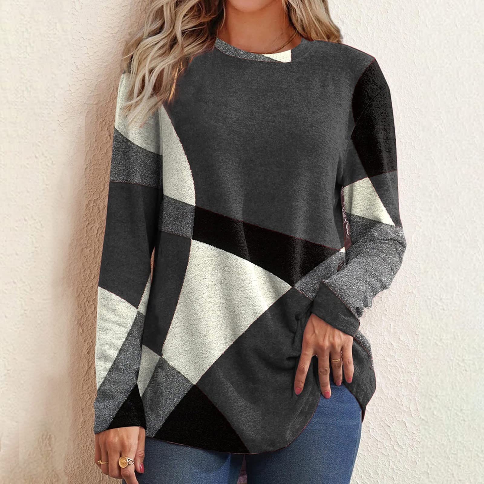 Womens Fall Fashion 2023 My Orders Placed Recently By Me Clothes Long Sleeve Shirts Cute Tops Dressy Casual Blouses Sweatshirt Plus Size Graphic Tees Deals Of The Day Outfits Sweaters(F Gray,Large)