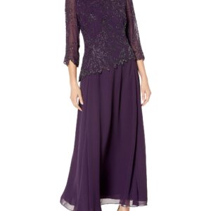 J Kara Women's Petite Floral Beaded Gown, Plum/Wine/Shaded, 16P