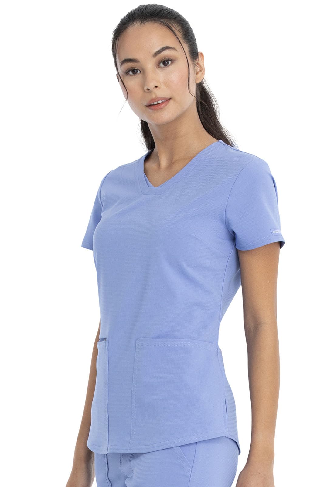 Cherokee Women's Plus Size V-Neck Scrubs Top, Ciel