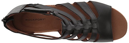 Rockport womens Briah Gladiator Wedge Sandal, Black Leather, 6.5 Wide US