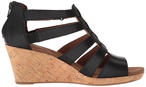 Rockport womens Briah Gladiator Wedge Sandal, Black Leather, 6.5 Wide US