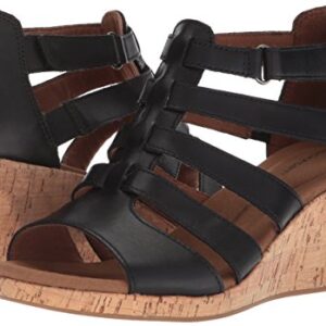 Rockport womens Briah Gladiator Wedge Sandal, Black Leather, 6.5 Wide US