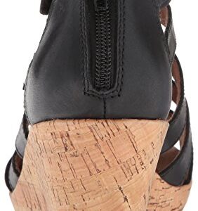 Rockport womens Briah Gladiator Wedge Sandal, Black Leather, 6.5 Wide US