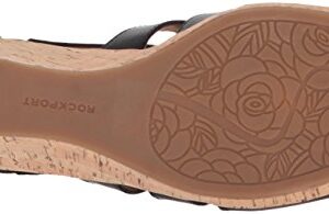 Rockport womens Briah Gladiator Wedge Sandal, Black Leather, 6.5 Wide US