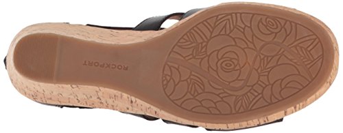 Rockport womens Briah Gladiator Wedge Sandal, Black Leather, 6.5 Wide US