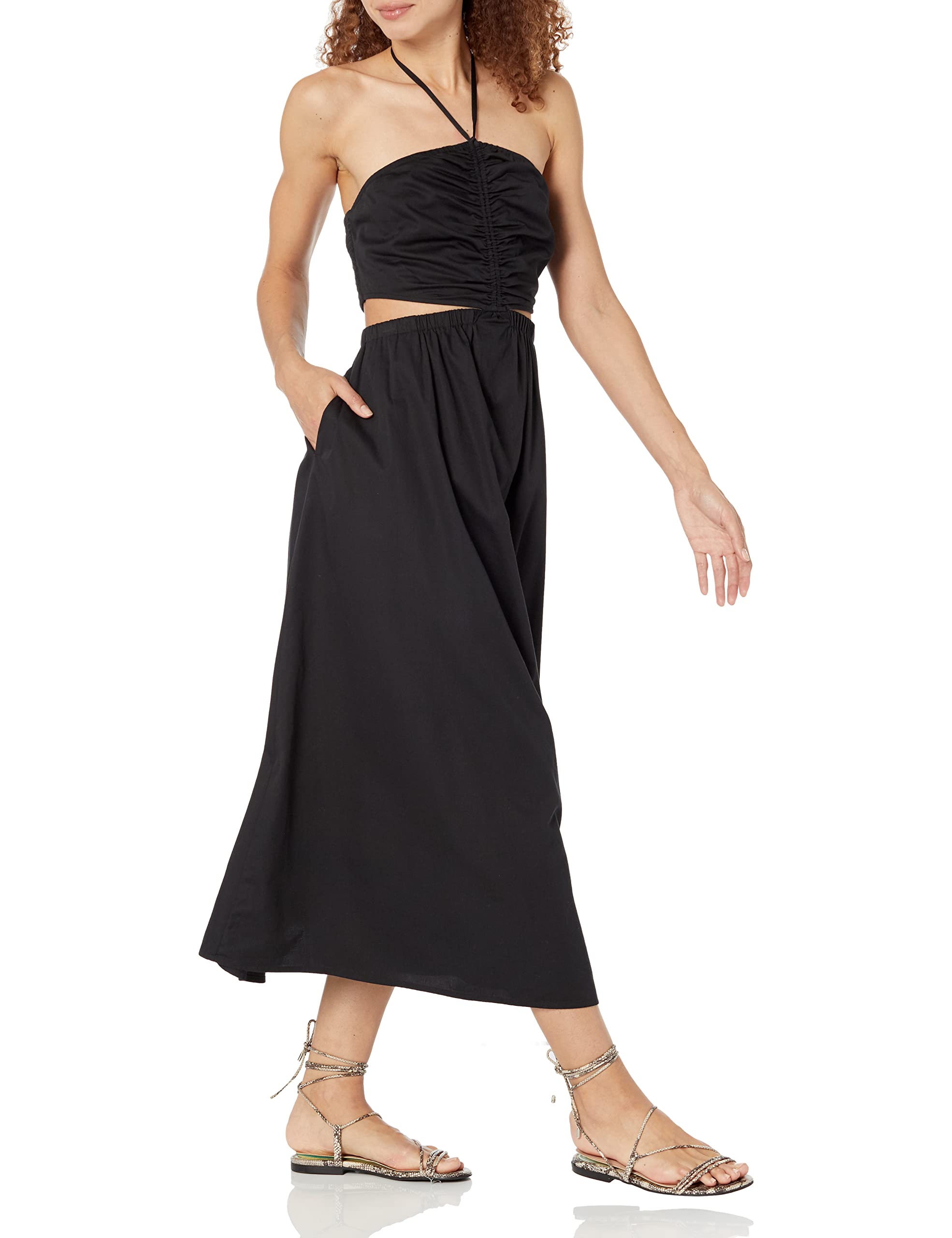 The Drop Women's Brinda Cotton Cutout Halter Maxi Dress, Black, L